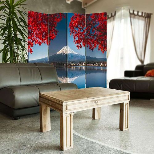 Paravent Mont Fuji 4 Panneaux Design élégant Et Zen 145 X 150 Cm - 2 Faces R° V° Bleu
