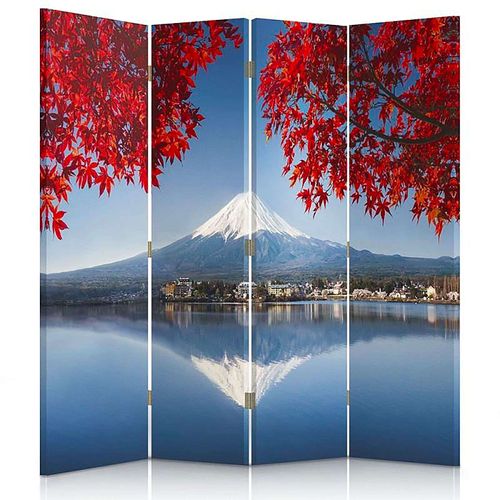 Paravent Mont Fuji 4 Panneaux Design élégant Et Zen 145 X 150 Cm - 2 Faces R° V° Bleu