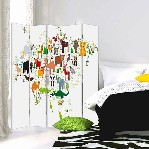 Paravent éducatif Carte Du Monde Animalier Pour Enfants 180 X 150 Cm - 2 Faces R° V° Blanc