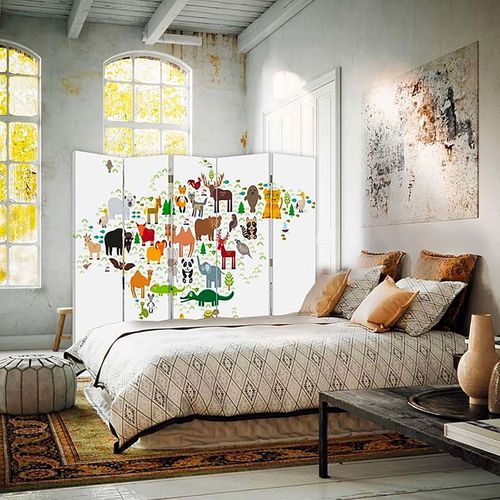 Paravent éducatif Carte Du Monde Animalier Pour Enfants 180 X 150 Cm - 2 Faces R° V° Blanc