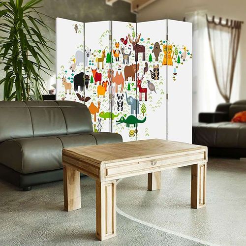 Paravent éducatif Carte Du Monde Animalier Pour Enfants 180 X 150 Cm - 2 Faces R° V° Blanc