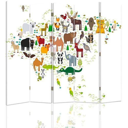 Paravent éducatif Carte Du Monde Animalier Pour Enfants 180 X 150 Cm - 2 Faces R° V° Blanc