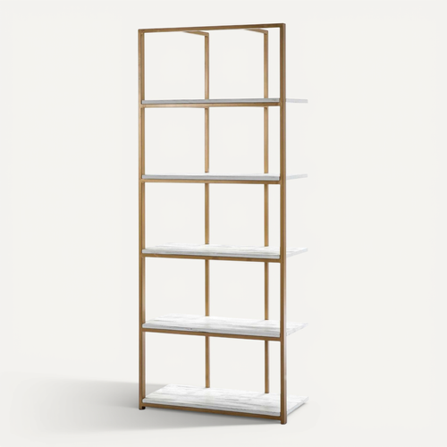 Etagère En Métal Et Bois Couleur Blanc Et Doré H200cm