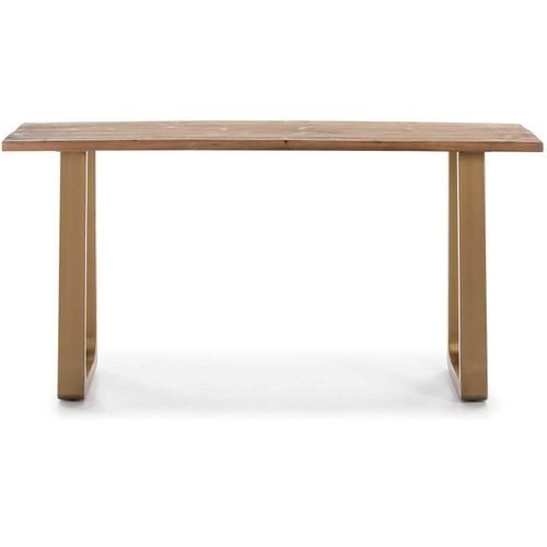 Console Plateau Bois Clair Pieds Métal Doré L160cm