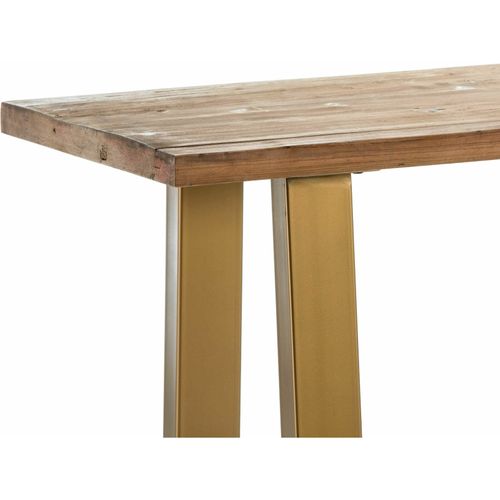 Console Plateau Bois Clair Pieds Métal Doré L160cm