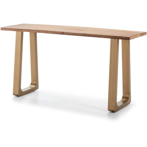 Console Plateau Bois Clair Pieds Métal Doré L160cm