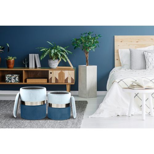 Poufs Rangement (x2) Velours Bleu 31,5 / 36x31,5 / 36x38 / 44cm