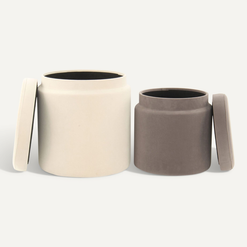 Poufs Rangement (x2) Velours Beige 33,5 / 40x33,5 / 40x38 / 44cm