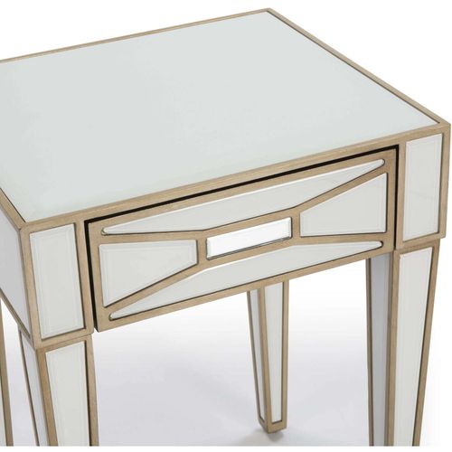 Table De Chevet Miroir Verre Blanc Doré 45x40x60