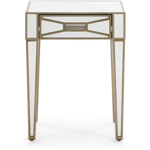 Table De Chevet Miroir Verre Blanc Doré 45x40x60