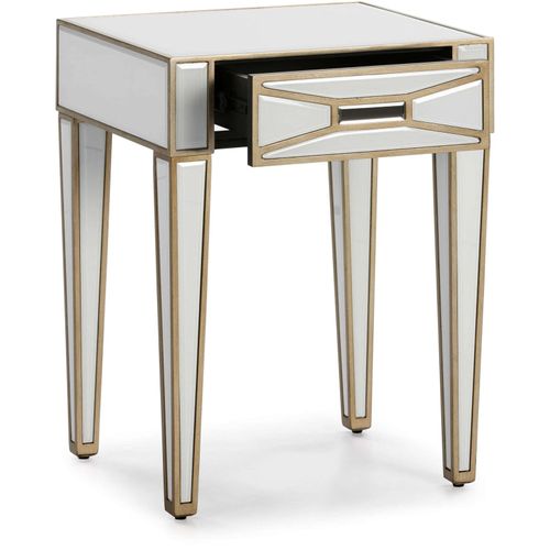 Table De Chevet Miroir Verre Blanc Doré 45x40x60
