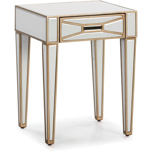 Table De Chevet Miroir Verre Blanc Doré 45x40x60