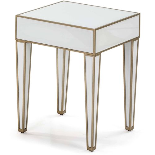 Table De Chevet Miroir Verre Blanc Doré 45x40x60