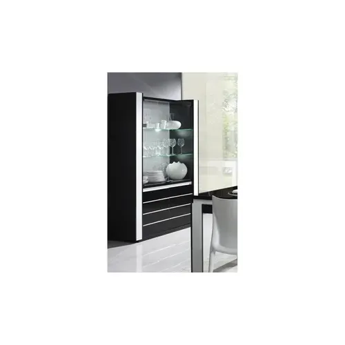 Vitrine Argentier Vaisselier Lina Noir Et Blanc Avec LED – 4 Portes Battantes