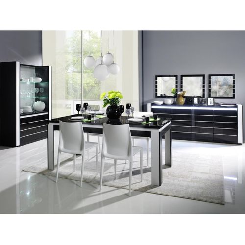 Vitrine Argentier Vaisselier Lina Noir Et Blanc Avec LED – 4 Portes Battantes