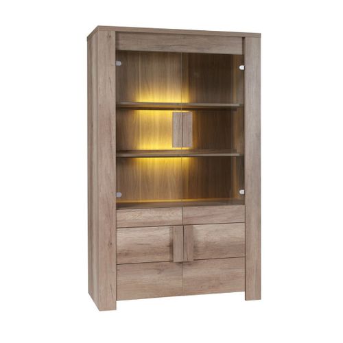 Vitrine 4 Portes Farra Coloris Chêne Dab Canyon Avec LED