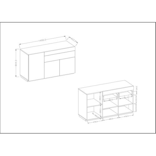 Buffet, Bahut, Enfilade Kiles Trois Portes Et Un Tiroir. Coloris Gris Anthracite Et Chêne. Style De