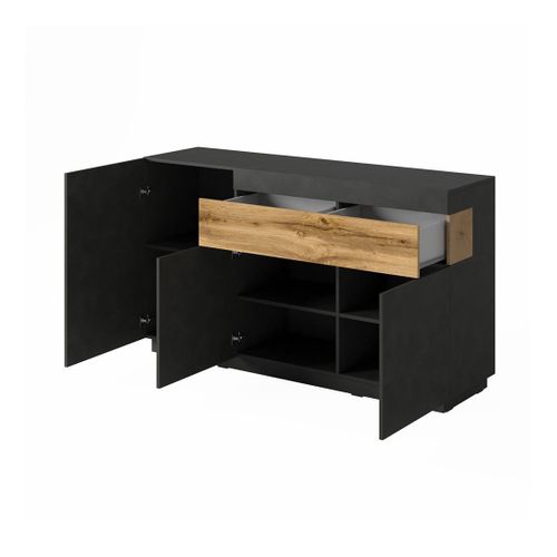 Buffet, Bahut, Enfilade Kiles Trois Portes Et Un Tiroir. Coloris Gris Anthracite Et Chêne. Style De