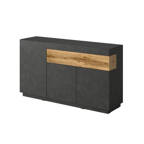 Buffet, Bahut, Enfilade Kiles Trois Portes Et Un Tiroir. Coloris Gris Anthracite Et Chêne. Style De