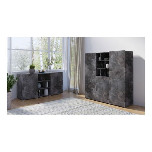 Buffet Narva 130 Cm Effet Ardoise - 2 Portes Et 6 Niches - 132.4 X 68.1 X 39.5 Cm