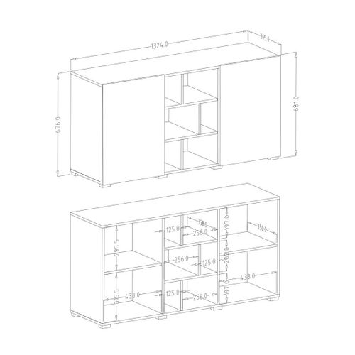 Buffet Narva 130 Cm Effet Ardoise - 2 Portes Et 6 Niches - 132.4 X 68.1 X 39.5 Cm