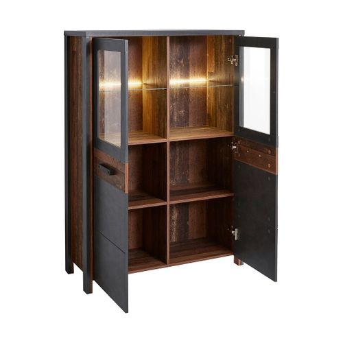 Buffet Haut Collection Windsor. Coloris Gris Anthracite Et Chêne Foncé.