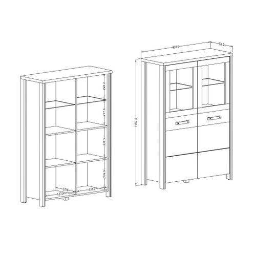 Buffet Haut Collection Windsor. Coloris Gris Anthracite Et Chêne Foncé.