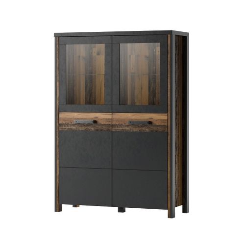 Buffet Haut Collection Windsor. Coloris Gris Anthracite Et Chêne Foncé.