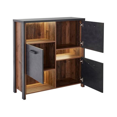 Bahut 110cm Collection Windsor. Coloris Gris Anthracite Et Chêne Foncé.