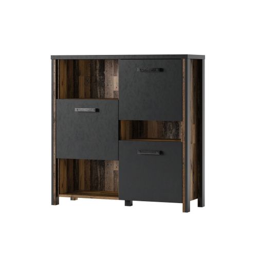 Bahut 110cm Collection Windsor. Coloris Gris Anthracite Et Chêne Foncé.