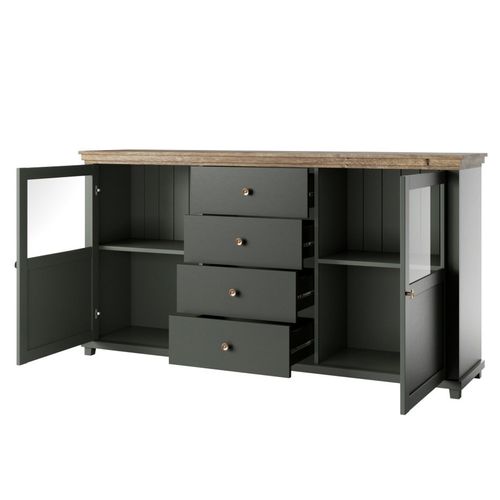 Ensemble De 4 Meubles Pour Salle à Manger Coloris Vert Et Chêne. Collection Assia