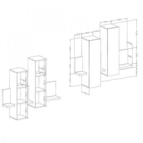 Ensemble Meubles De Salon Avec LED Collection Bergame. Coloris Chêne Et Gris.