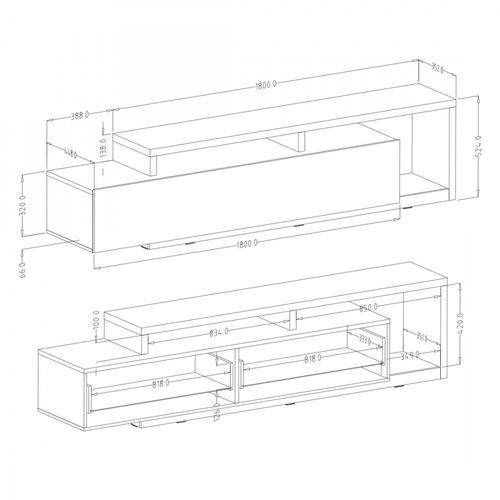 Ensemble Meubles De Salon Avec LED Collection Bergame. Coloris Chêne Et Gris.