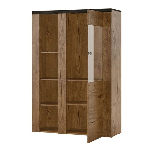 Buffet Haut Design 1 Porte Pour Salon Couleur Noyer Et Noir Effet Bois. Collection Santiago.