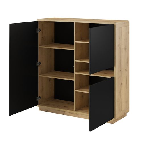 Buffet Haut Collection Villa. Couleur Chêne Et Noir. 3 Portes Et 1 Niche