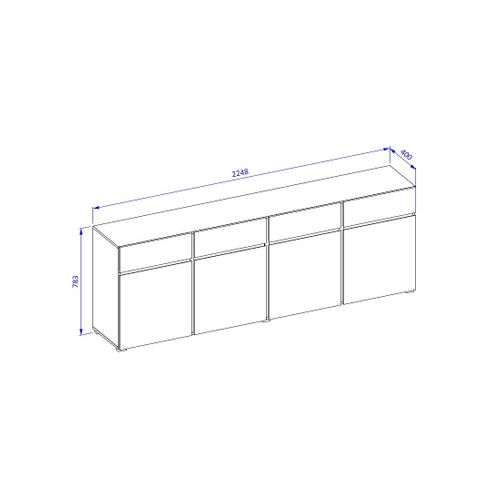 Buffet XL Coloris Vert Sauge 225cm Collection Havana. Bahut  Design Avec 4 Portes Et 4 Tiroirs.