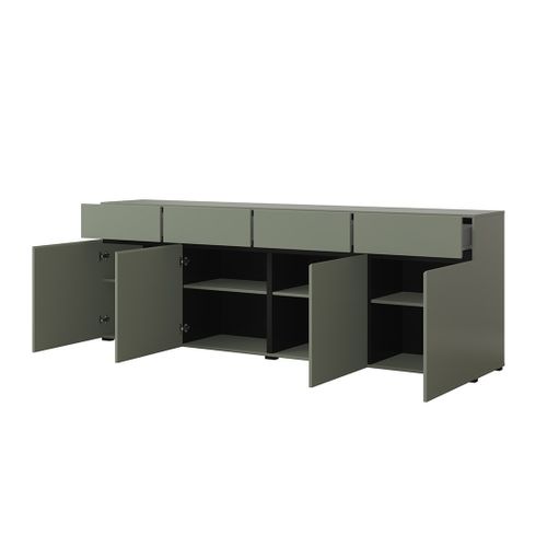 Buffet XL Coloris Vert Sauge 225cm Collection Havana. Bahut  Design Avec 4 Portes Et 4 Tiroirs.