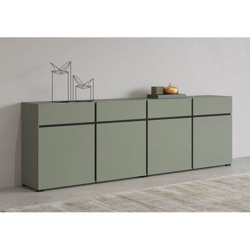 Buffet XL Coloris Vert Sauge 225cm Collection Havana. Bahut  Design Avec 4 Portes Et 4 Tiroirs.