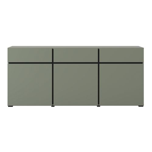Buffet Coloris Vert Sauge 180cm Collection Havana. Bahut  Design Avec 3 Portes Et 3 Tiroirs.