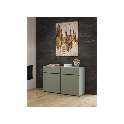 Buffet Coloris Vert Sauge 120cm Collection Havana. Bahut  Design Avec 2 Portes Et 2 Tiroirs.
