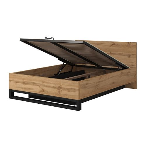 Chambre Compléte Style Industriel Collection Milos : Armoire, Lit Coffre 140x200, Commode, Chevets,