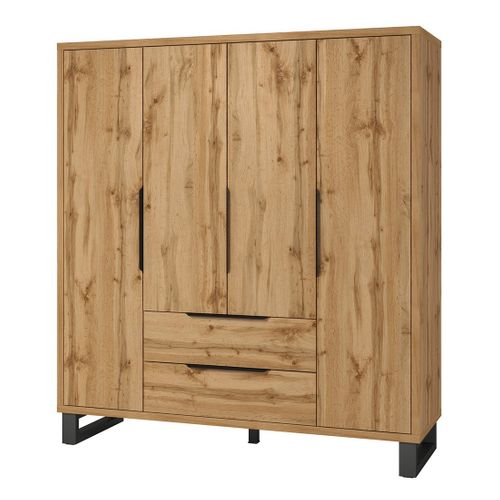 Chambre Compléte Style Industriel Collection Milos : Armoire, Lit Coffre 140x200, Commode, Chevets,