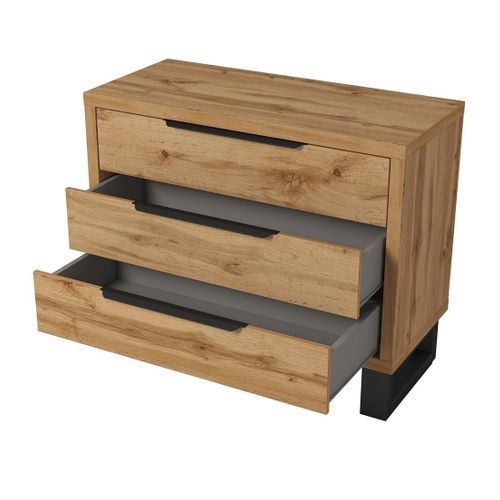 Chambre Compléte Style Industriel Collection Milos : Armoire, Lit Coffre 140x200, Commode, Chevets,