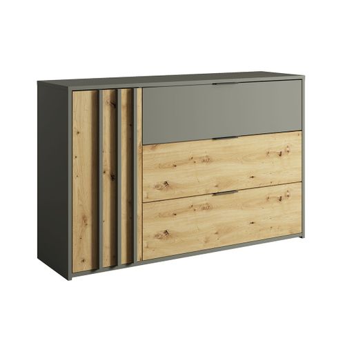 Chambre Compléte Design Izo : Armoire, Lit 180x200, Commode, Chevets, Chêne/gris Anthracite