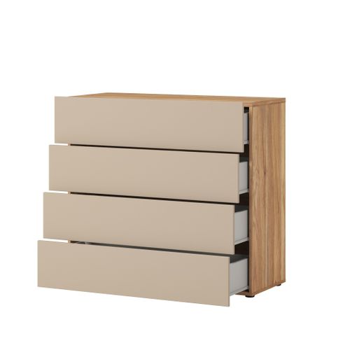 Commode 4 Tiroirs Vox Coloris Chêne Et Beige