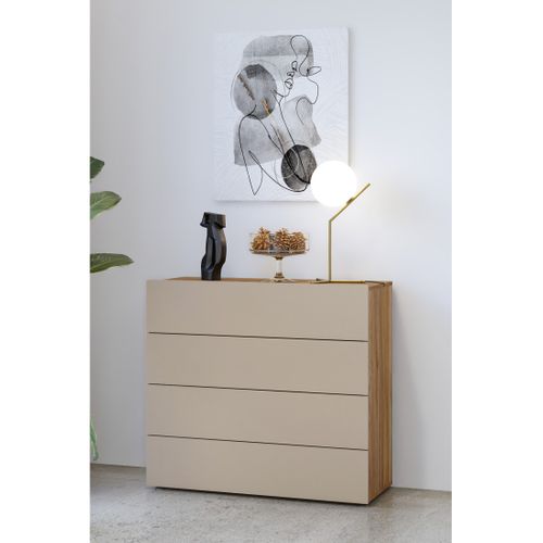 Commode 4 Tiroirs Vox Coloris Chêne Et Beige