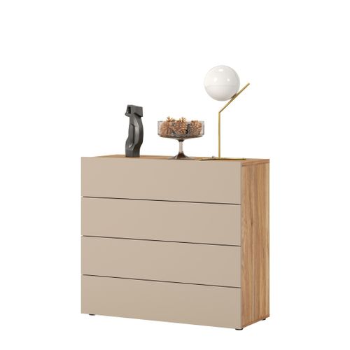 Commode 4 Tiroirs Vox Coloris Chêne Et Beige