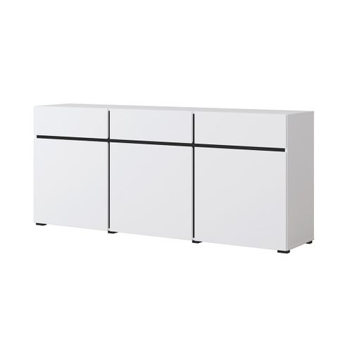Buffet Coloris Blanc Et Noir 180cm Collection Havana. Bahut  Design Avec 3 Portes Et 3 Tiroirs.