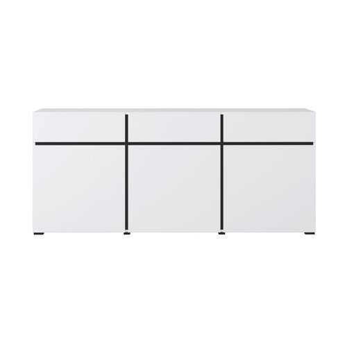 Buffet Coloris Blanc Et Noir 180cm Collection Havana. Bahut  Design Avec 3 Portes Et 3 Tiroirs.
