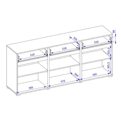 Buffet Coloris Blanc Et Noir 180cm Collection Havana. Bahut  Design Avec 3 Portes Et 3 Tiroirs.